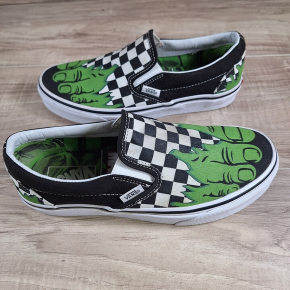 Vans Off The Wall Marvel HULK Slip-On Shoes Checkerboard Hulk Feet Women Sz 7.5 - Picture 7 of 11